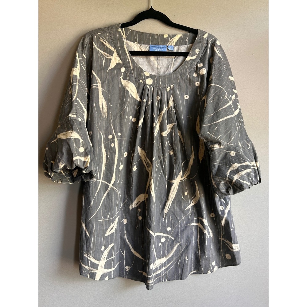 Simply Vera Vera Wang Womens Grey Abstract Print Bubble Sleeve Blouse Medium
